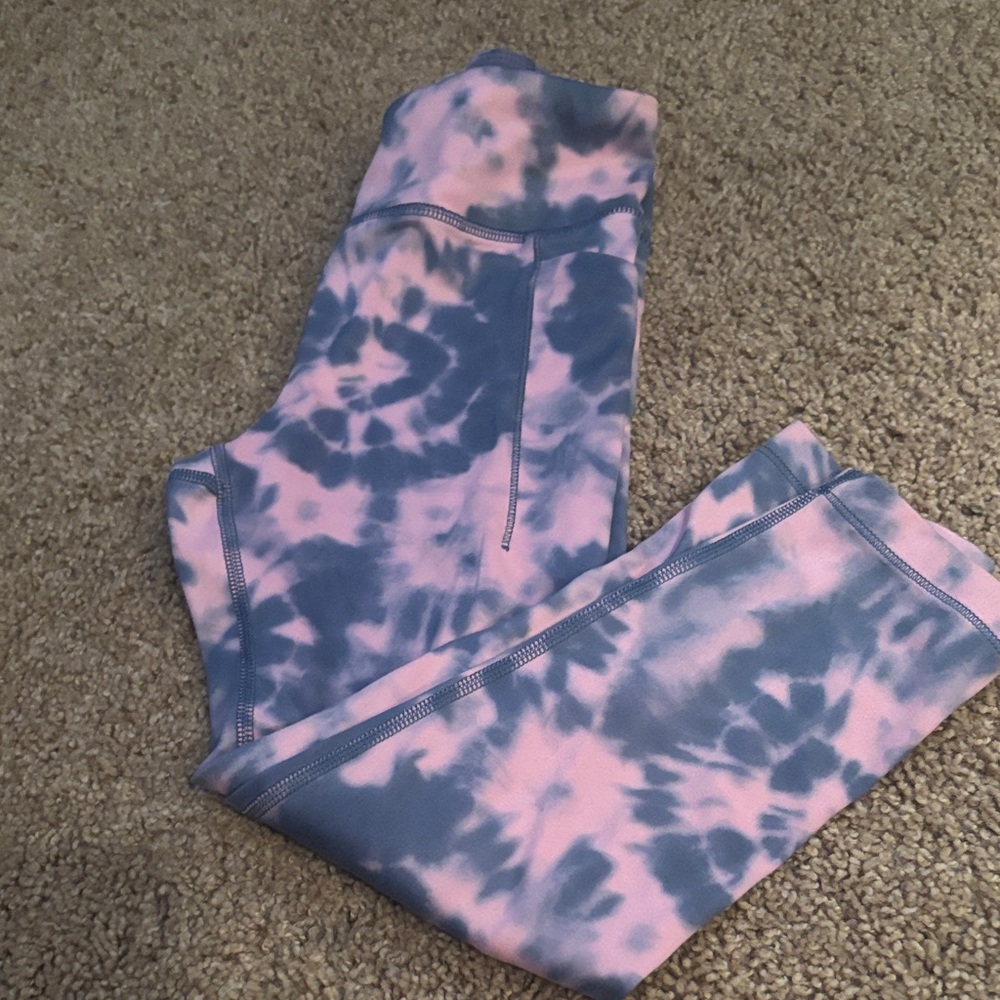 Athleta Girl Pink and Blue Tie-Dye High Rise Capri Leggings M/8-10
